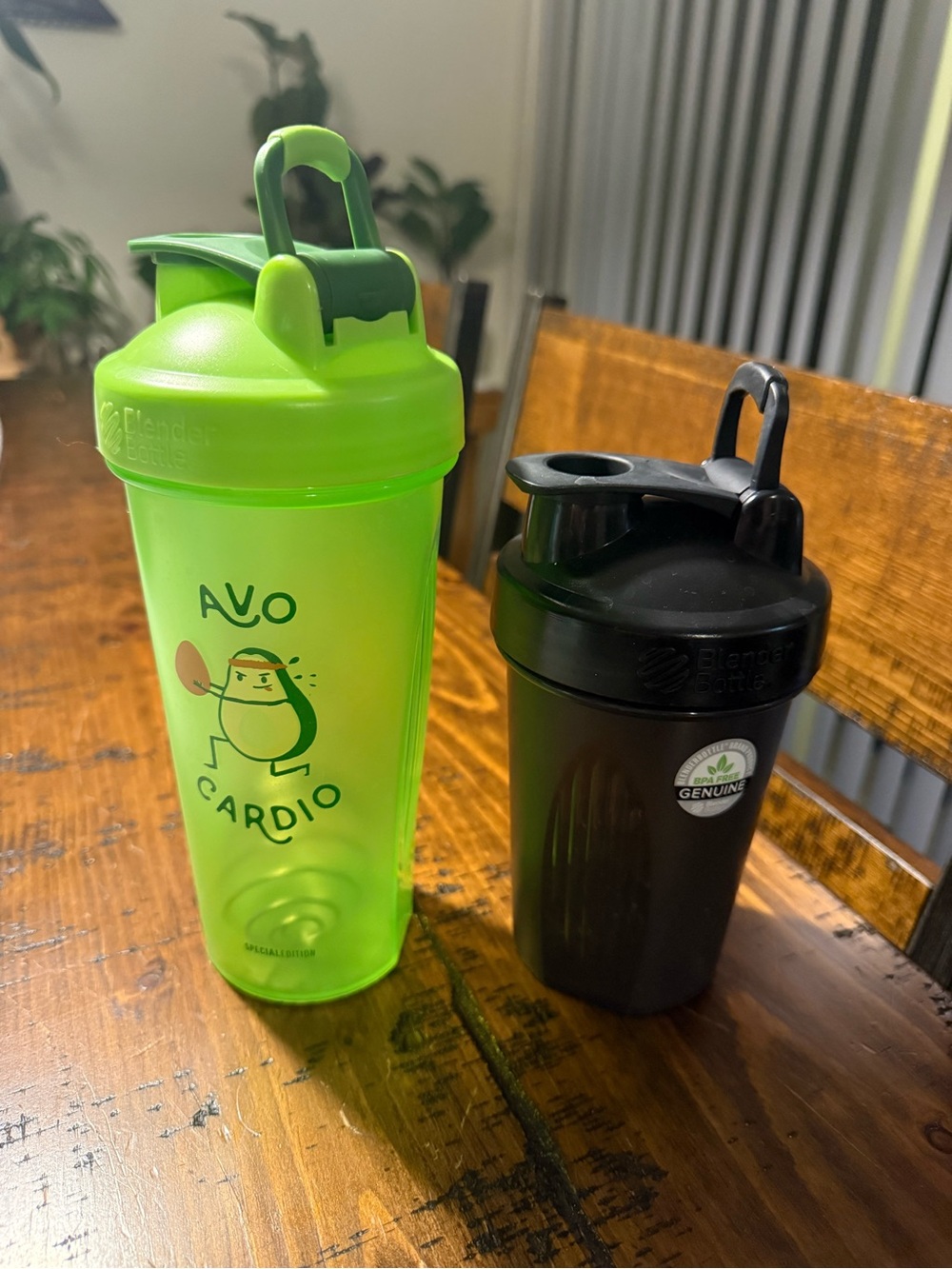 Green 'Avo Cardio' Shaker Bottle + Black Blender Bottle Set